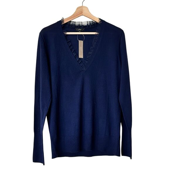 J.Crew M Merino Wool V-Neck ruffle long sleeves pullover Sweater - Picture 1 of 12